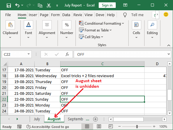 How to unhide worksheet in Excel?