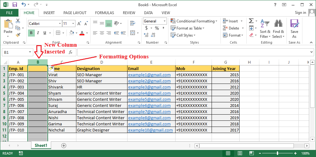 Insert Column Excel Shortcut