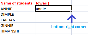Lower() in excel