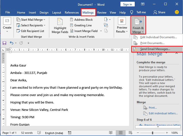 Mail merge in Excel
