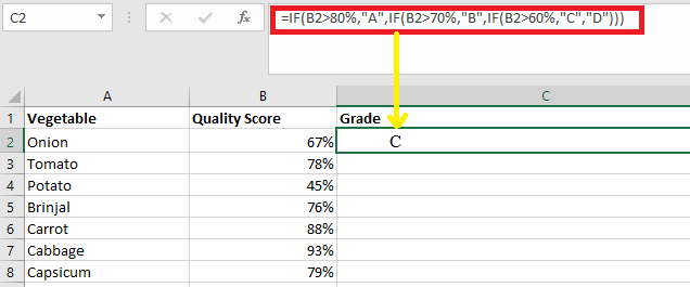 MS Excel Grade Formula
