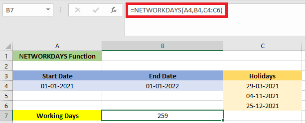 NETWORKDAYS Formula in Excel