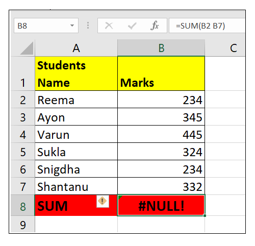 #NULL error in Excel
