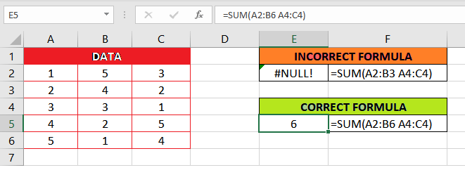 #NULL error in Excel