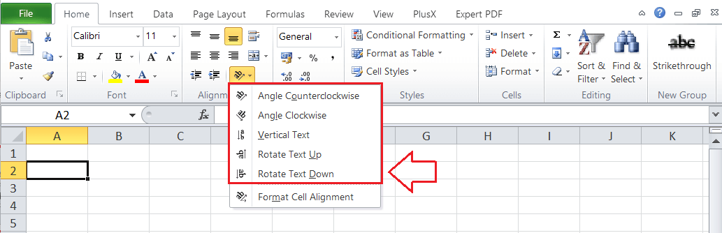 Rotate Cells in Excel
