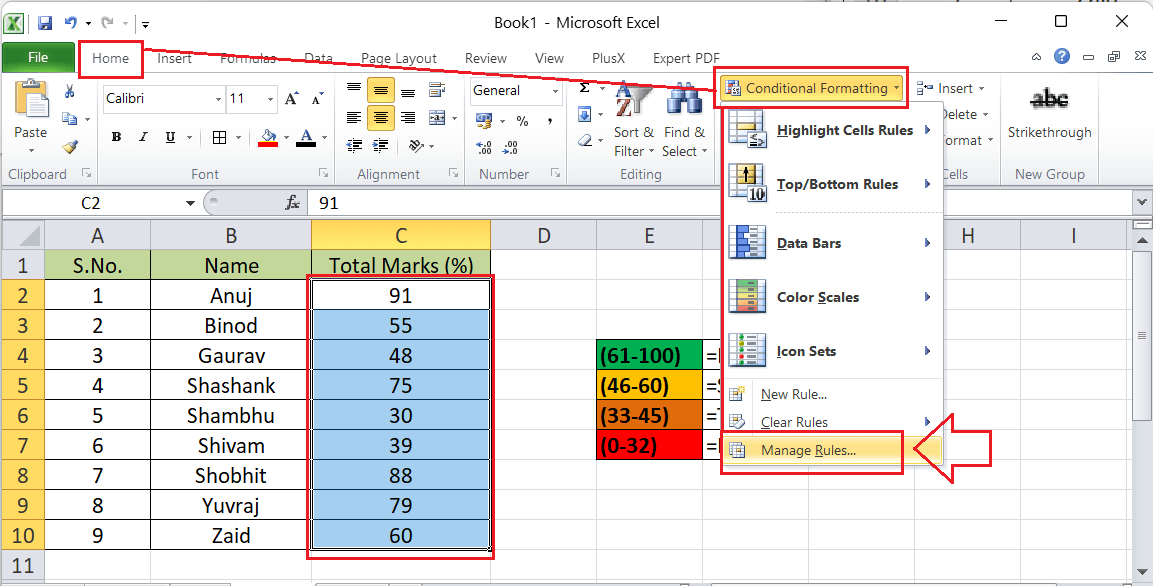 Setting Colors in Excel