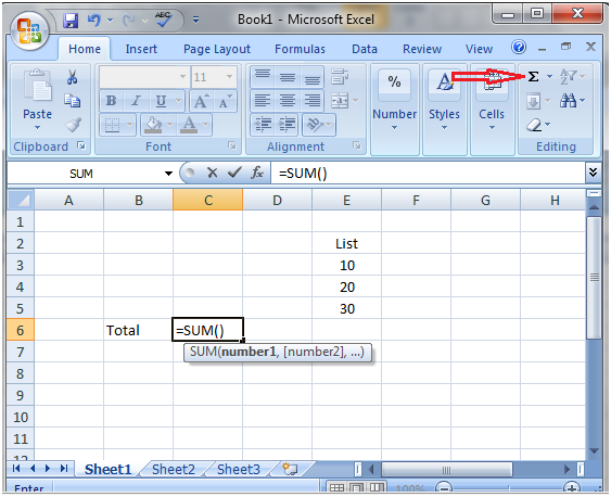 How to do addition using sigma button in Excel