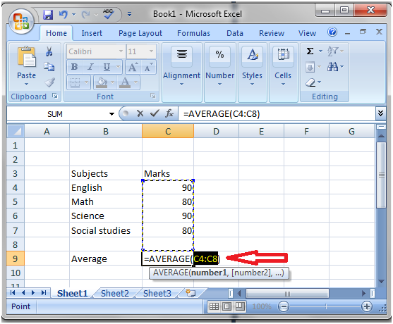How to calculate average using sigma button in Excel