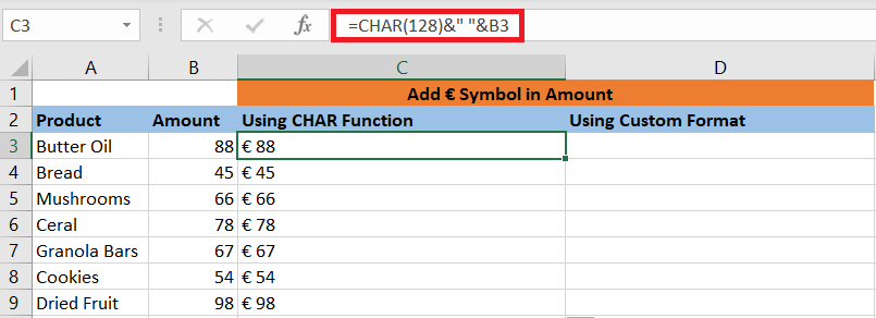 Special Symbols in Excel