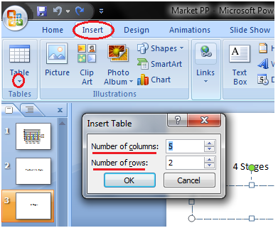 MSpowerpoint How to insert table 2