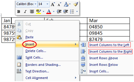 MS Word How to add column in table 1