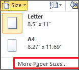 How to change paper size in the Word document