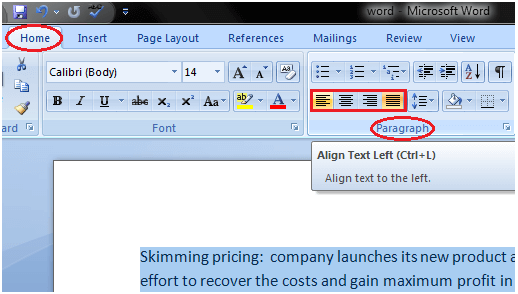 MS Word How to change text alignment in ms word 1