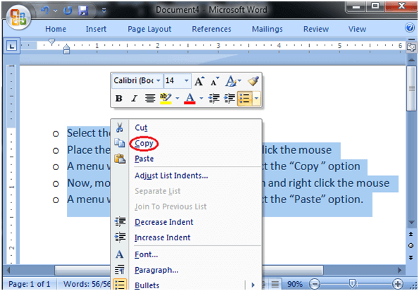 MS Word How to copy and paste text in ms word 1