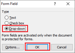 How to create a drop-down menu in Word document