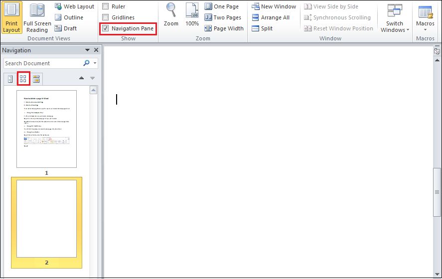 How to delete a page in Word