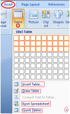MS Word How to insert table in ms word 1