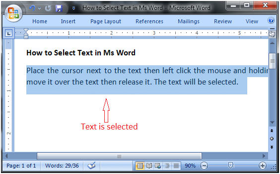 MS Word How to select text in ms word 1
