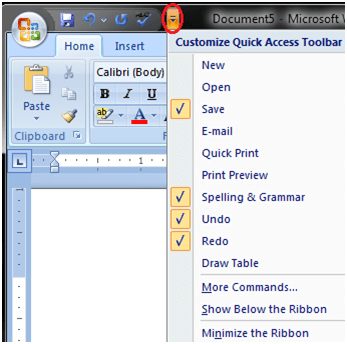 MS Word Quick accesss toolbar 2