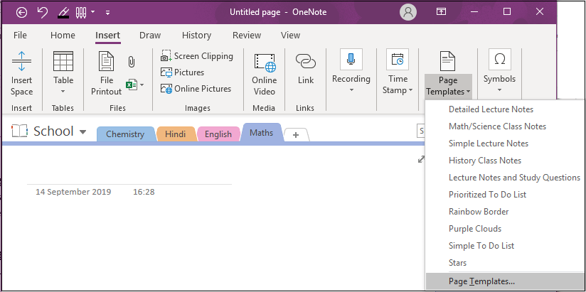 OneNote Page Templates