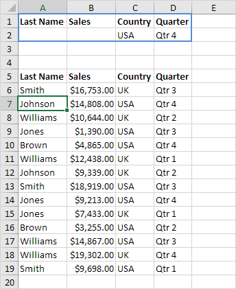 Advanced Filter Example in Excel