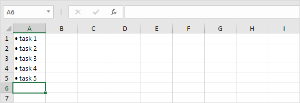 Bulleted List in Excel